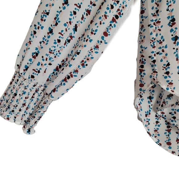 Loft Blouse XXSP Petite White Floral Long Sleeve Henley High Low - Picture 4 of 8